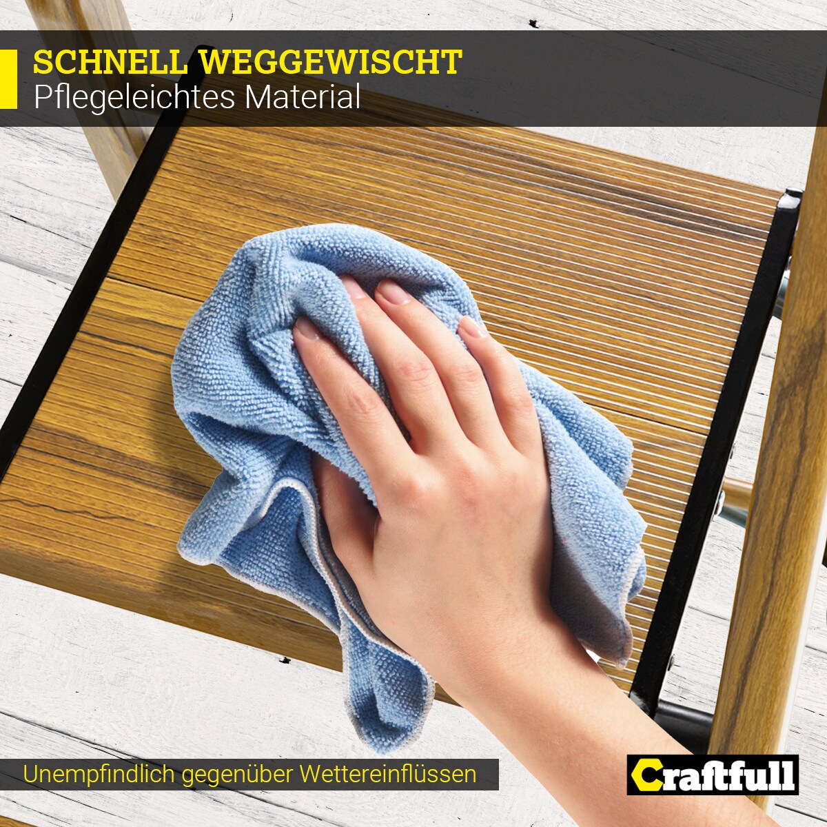 Craftfull Stehleiter CF-133A, Aluminium-Haushaltsleiter, 2-6 Stufen, gummierte Standfüße, bis 150 kg (2 Stufen Holz Edition)