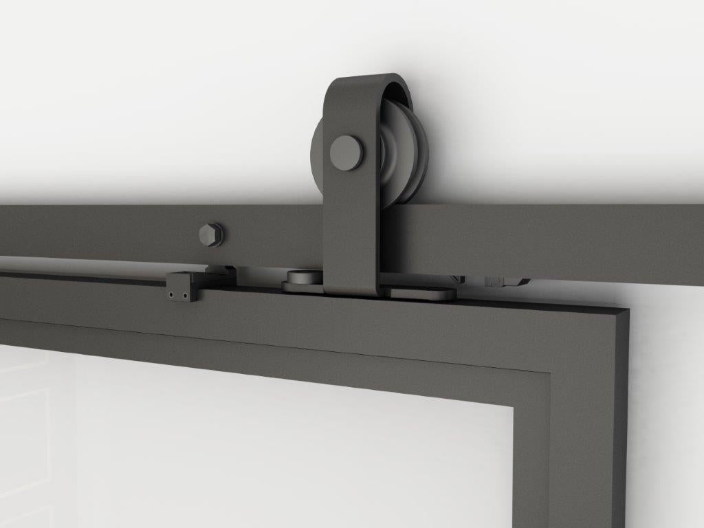 Loftschuifdeur 900x2150mm van staal in zwart met glasinzet