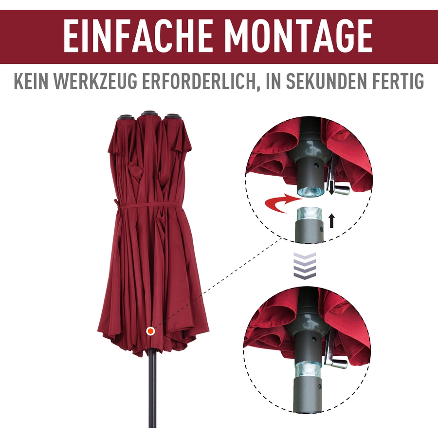 Outsunny Marktschirm mit Handkurbel weinrot