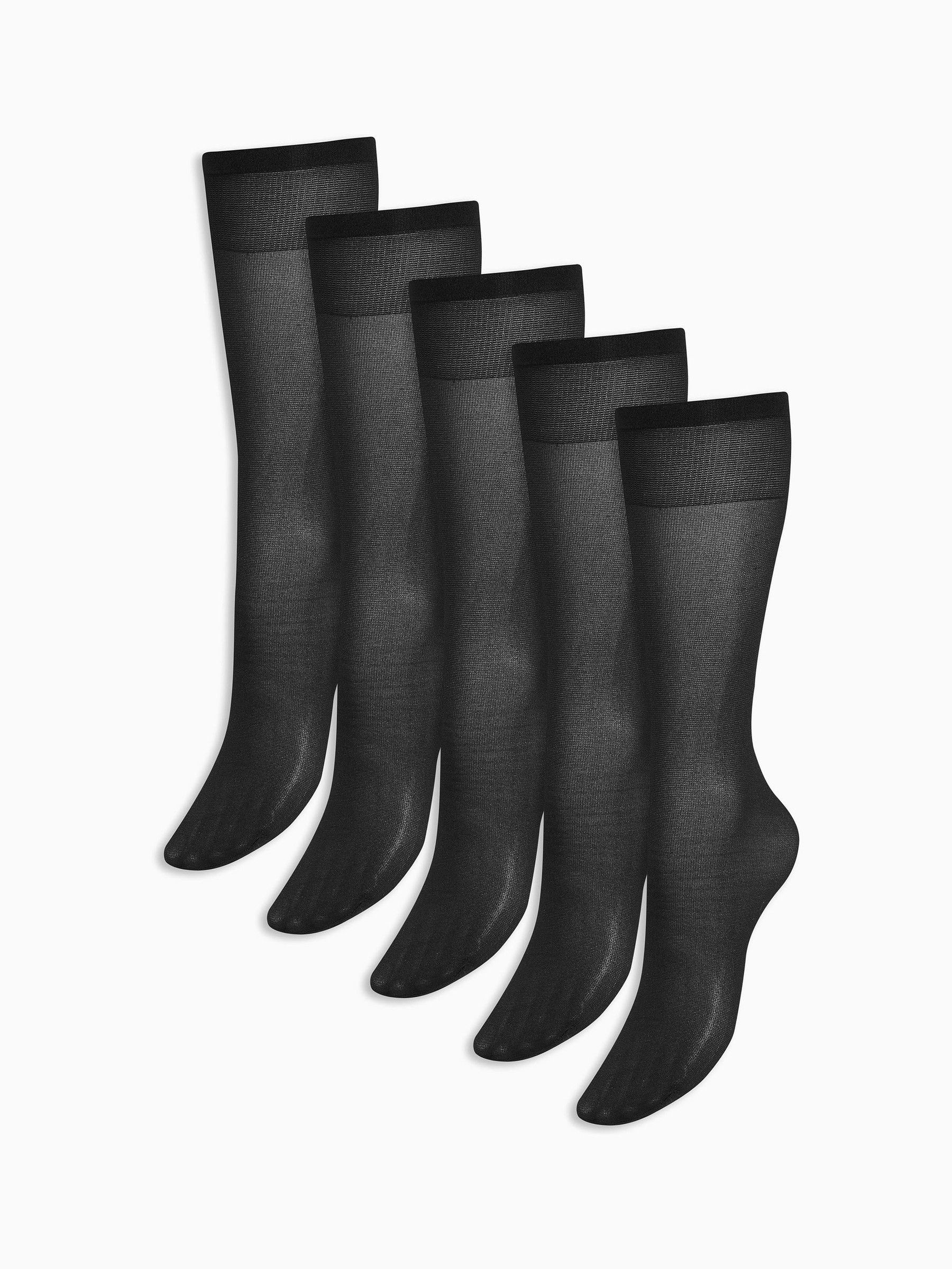 Zwart - 20 Denier kniehoge sokken set van 5