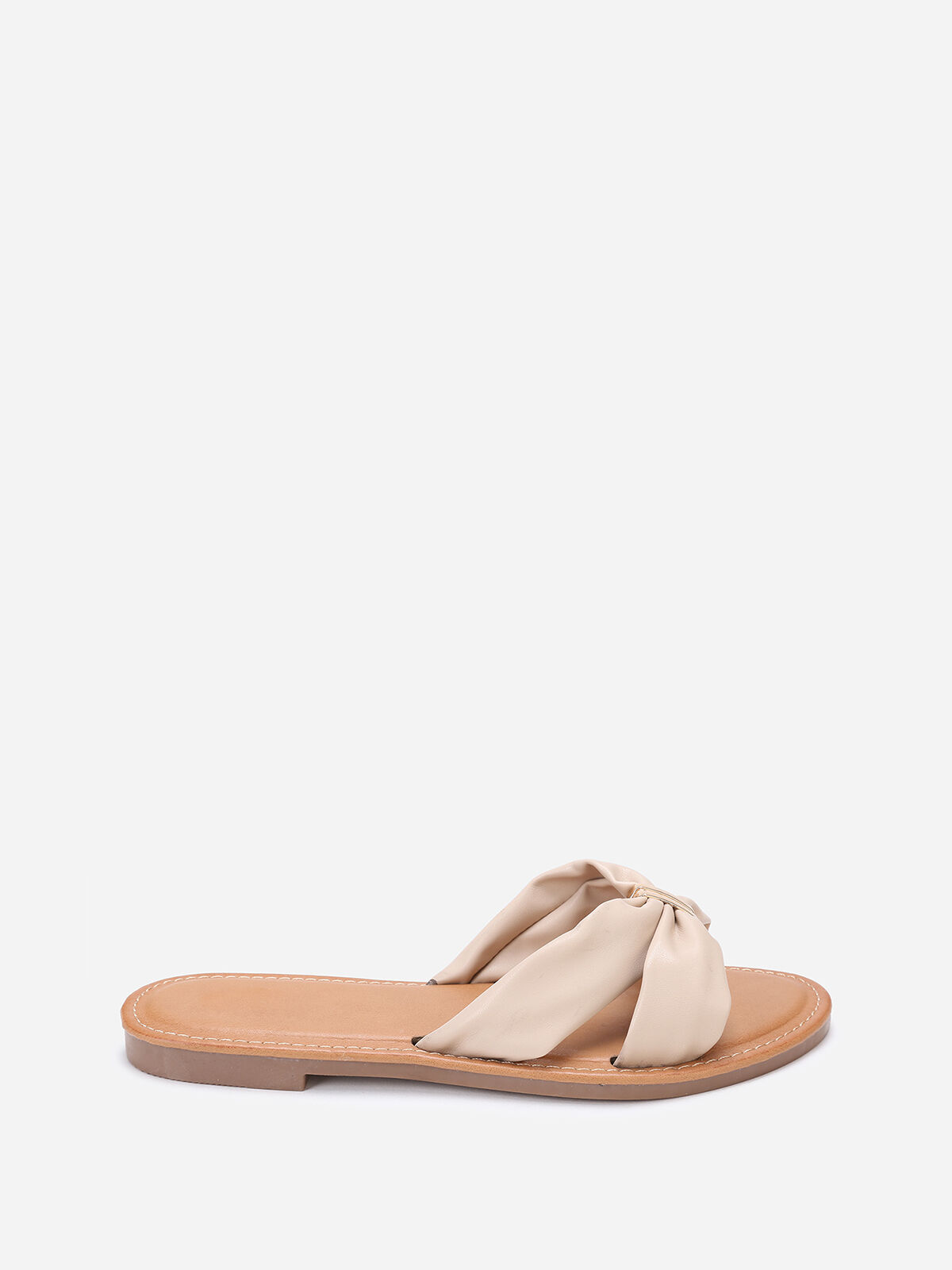 Mules à brides en simili avec boucle- Beige