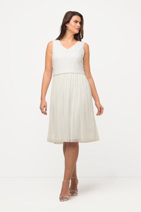 Midikleid, Pailletten, V-Ausschnitt, ärmellos
