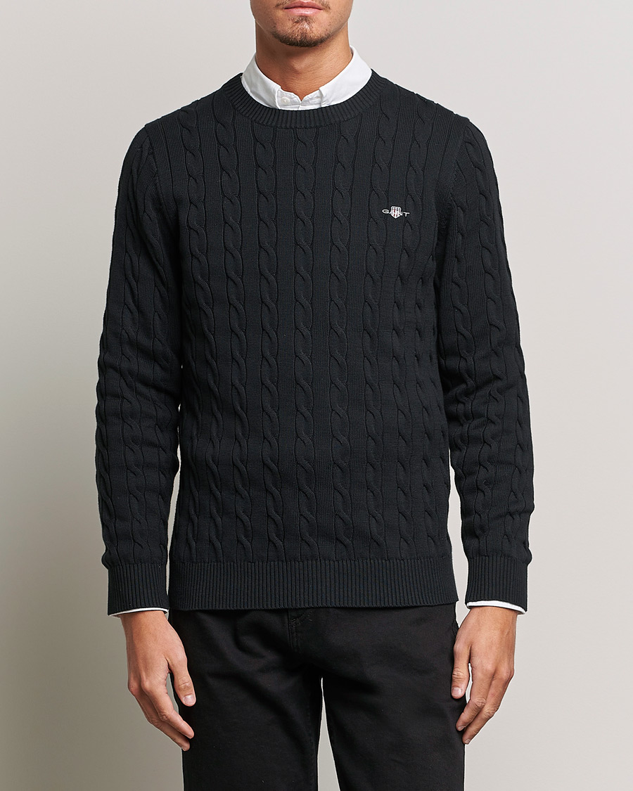 GANT Cotton Cable Crew Neck Black