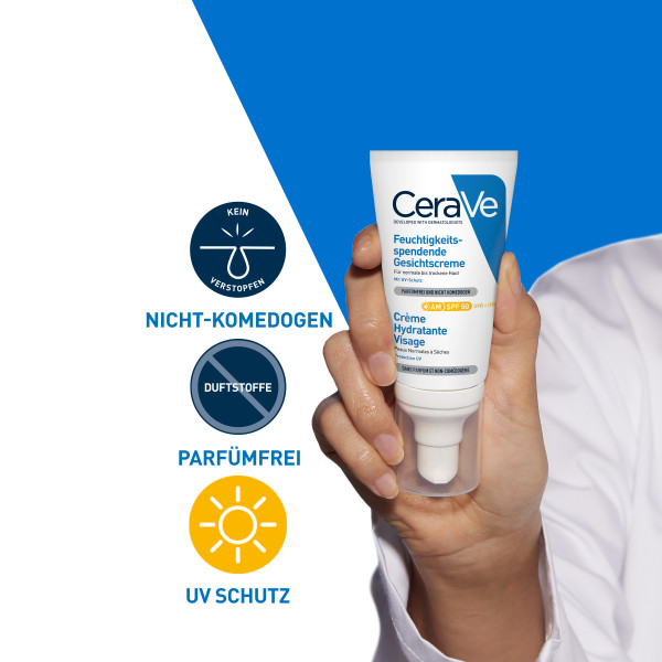 CERAVE Feuchtigkeitsspendende Gesichtscreme Creme LSF50 Tb 52 ml