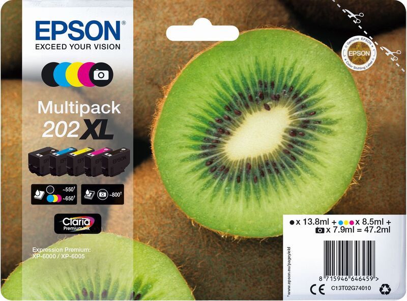 Epson 202XL Tintenpatronen Multipack, cyan, gelb, magenta, foto schwarz, schwarz