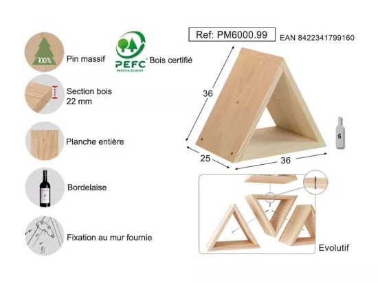 Casier à bouteilles triangulaire en pin Prisma