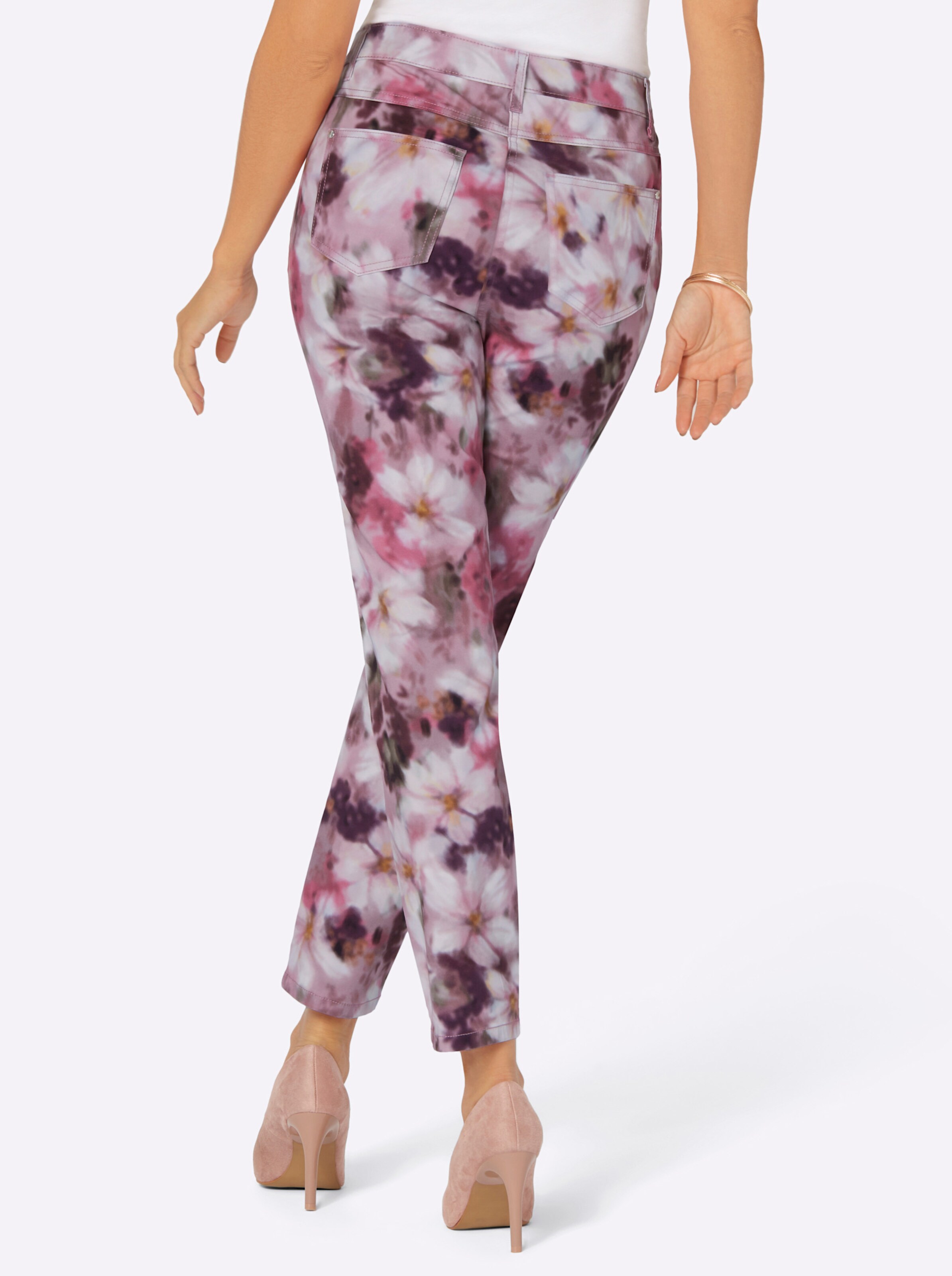 Jeans in mauve-weiß-bedruckt