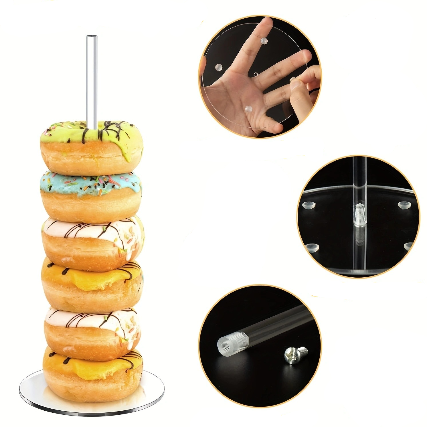 (5er Set) Ø12x30cm Acryl Donut Halter Party Deko Ständer Bagel Servierständer Candy Bar Zubehör für Hochzeiten / Geburtstage - Transparent