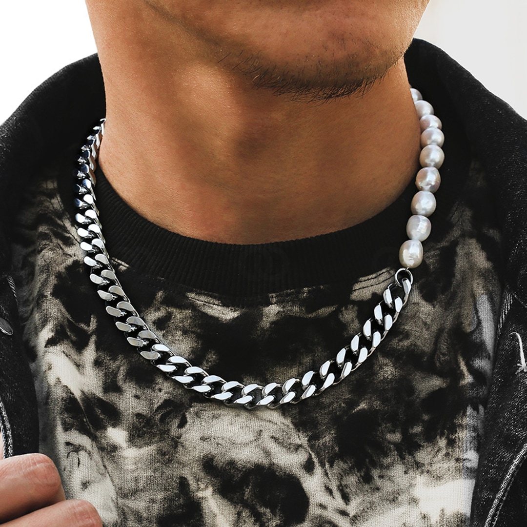 10mm Cuban Link Perlenkette silbrig