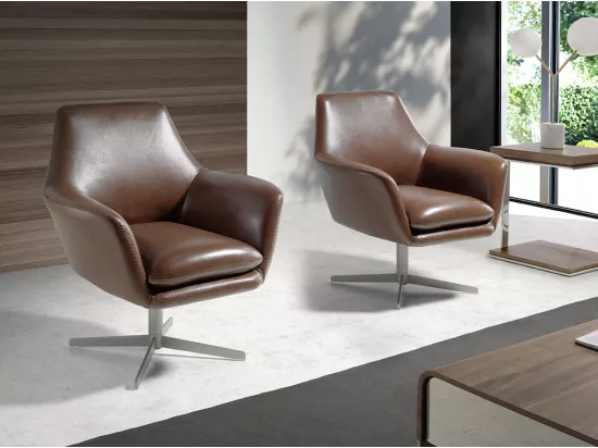 Fauteuil pivotant en cuir et acier poli 5093 ANGEL CERDA