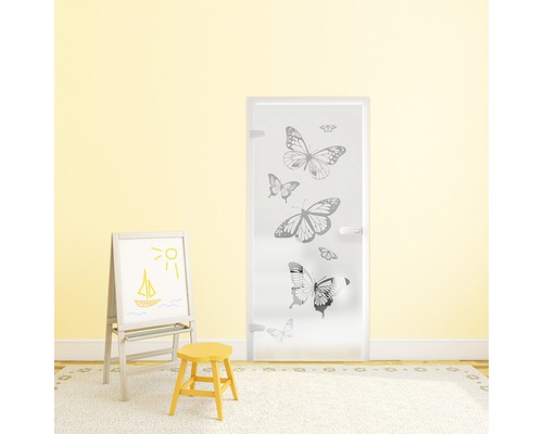 Pertura glazen deur Mynd Butterfly 06 satijn finish 70,9 x 197,2 x 0,8 cm DIN Links