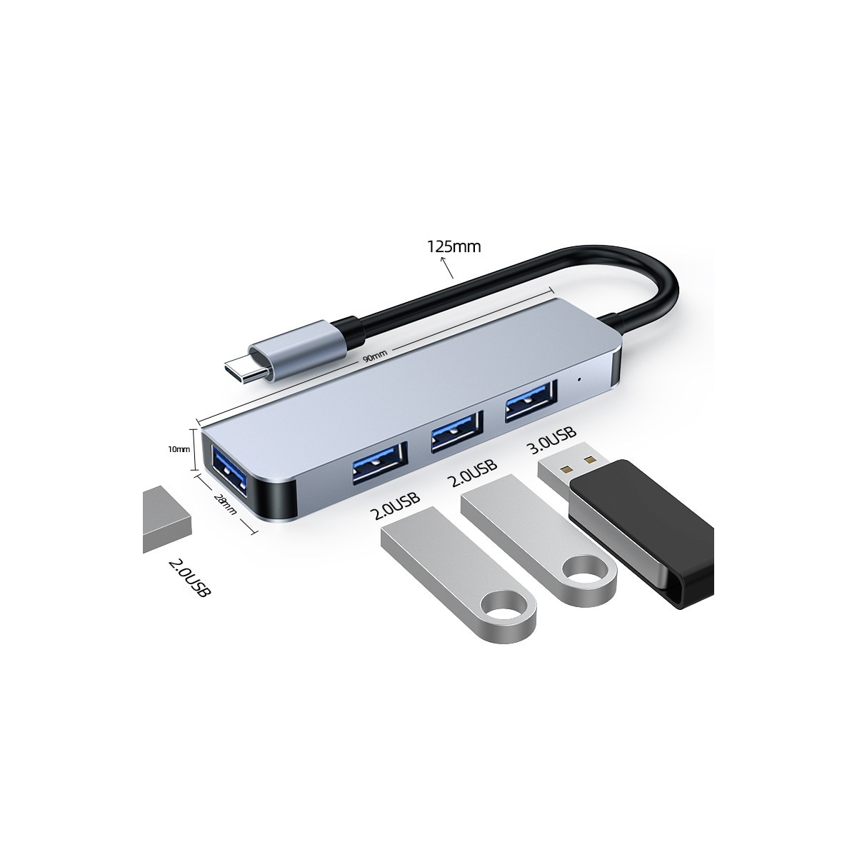 USB-hub med 1 USB3.0-port og 3 USB2.0-porter
