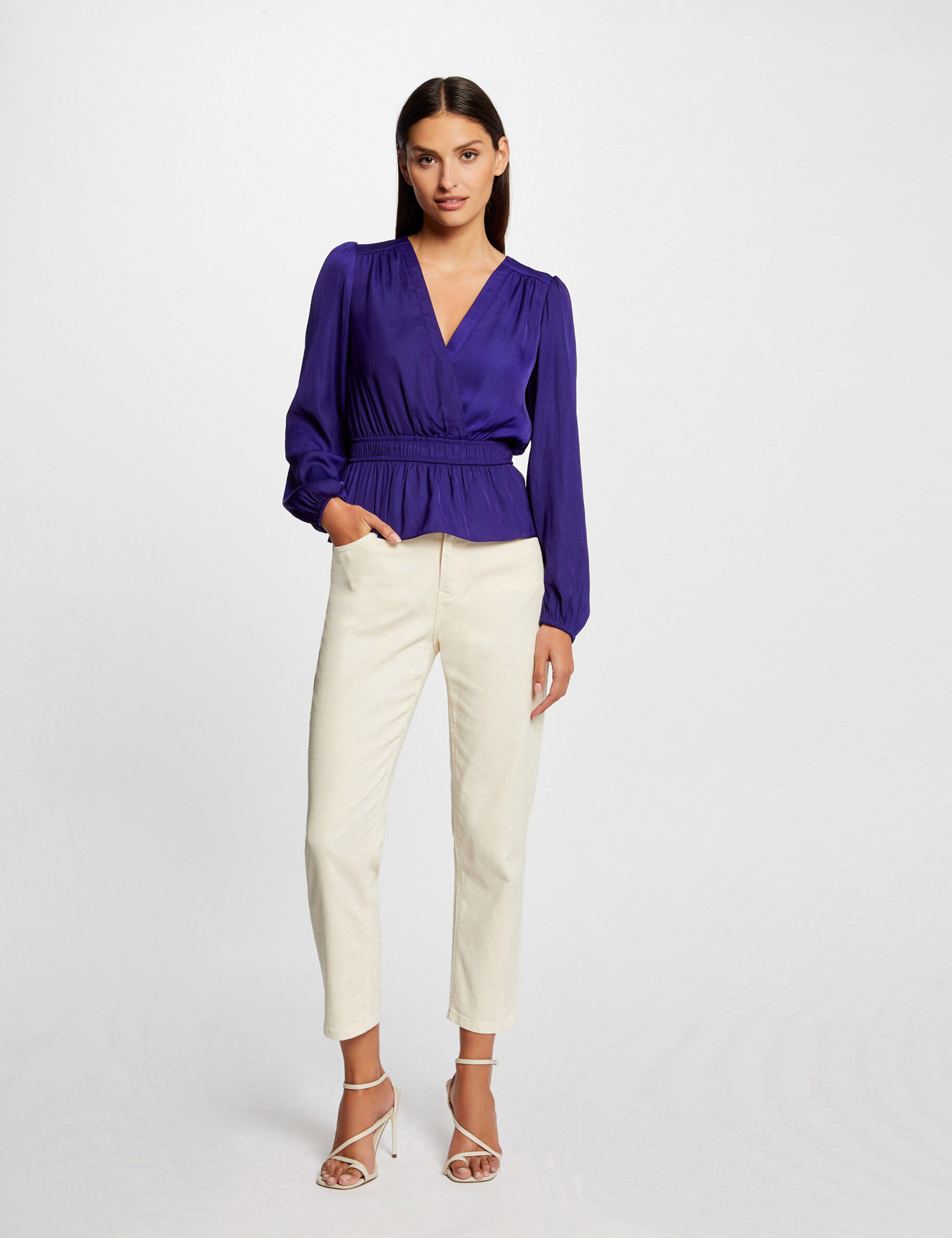 T-shirt manches longues satin bleu moyen femme - bleu_moyen