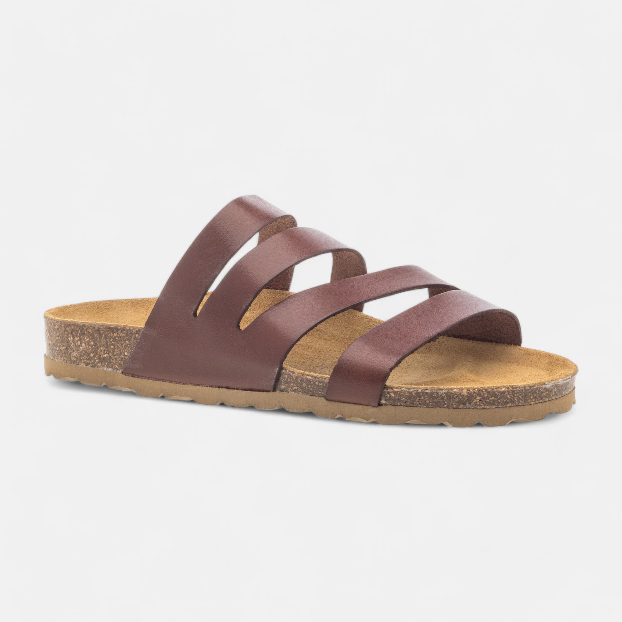 Mules semelle liège Femme en cuir cognac