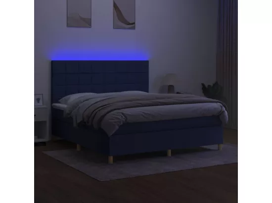 Sommier tapissier avec matelas et LED Bleu 160x200 cm Tissu