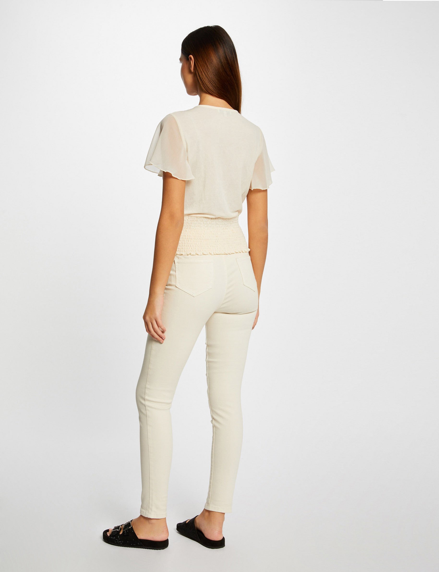 T-shirt manches courtes smocké ecru moyen femme - ecru_moyen