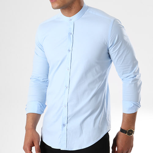 Chemise Manches Longues Col Mao Slim Fit 405 Bleu Clair