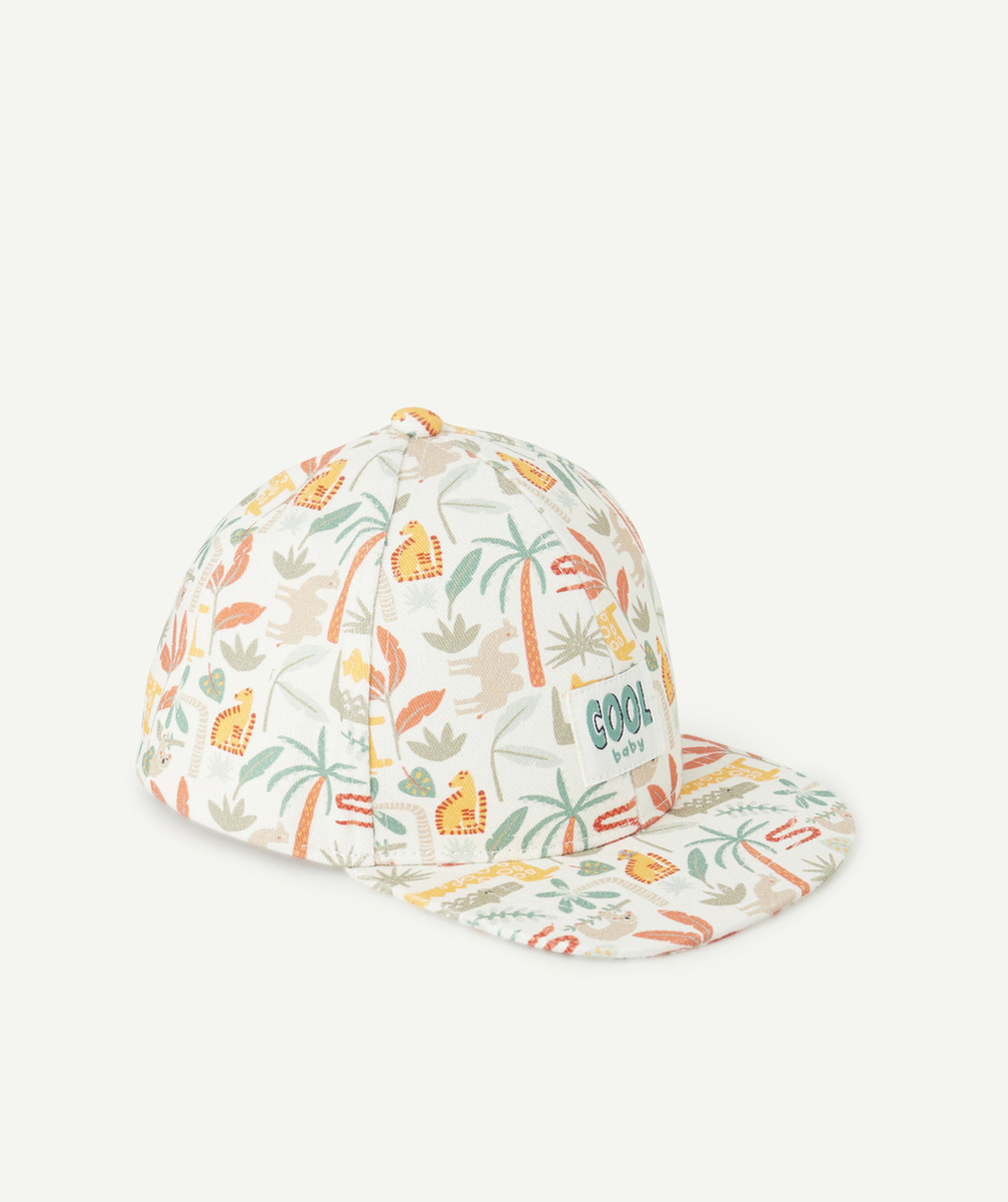 CASQUETTE BÉBÉ GARÇON ÉCRUE IMPRIMÉ JUNGLE ET PATCH BRODÉ