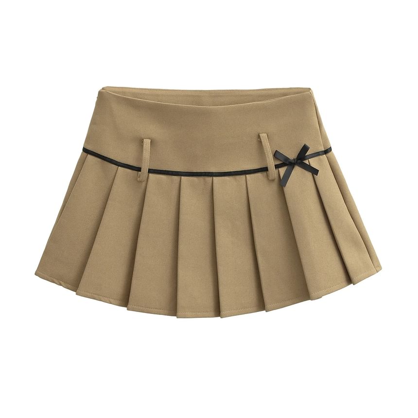 Asiris - Mini A-lijn geplooide rok met hoge taille en strikaccent