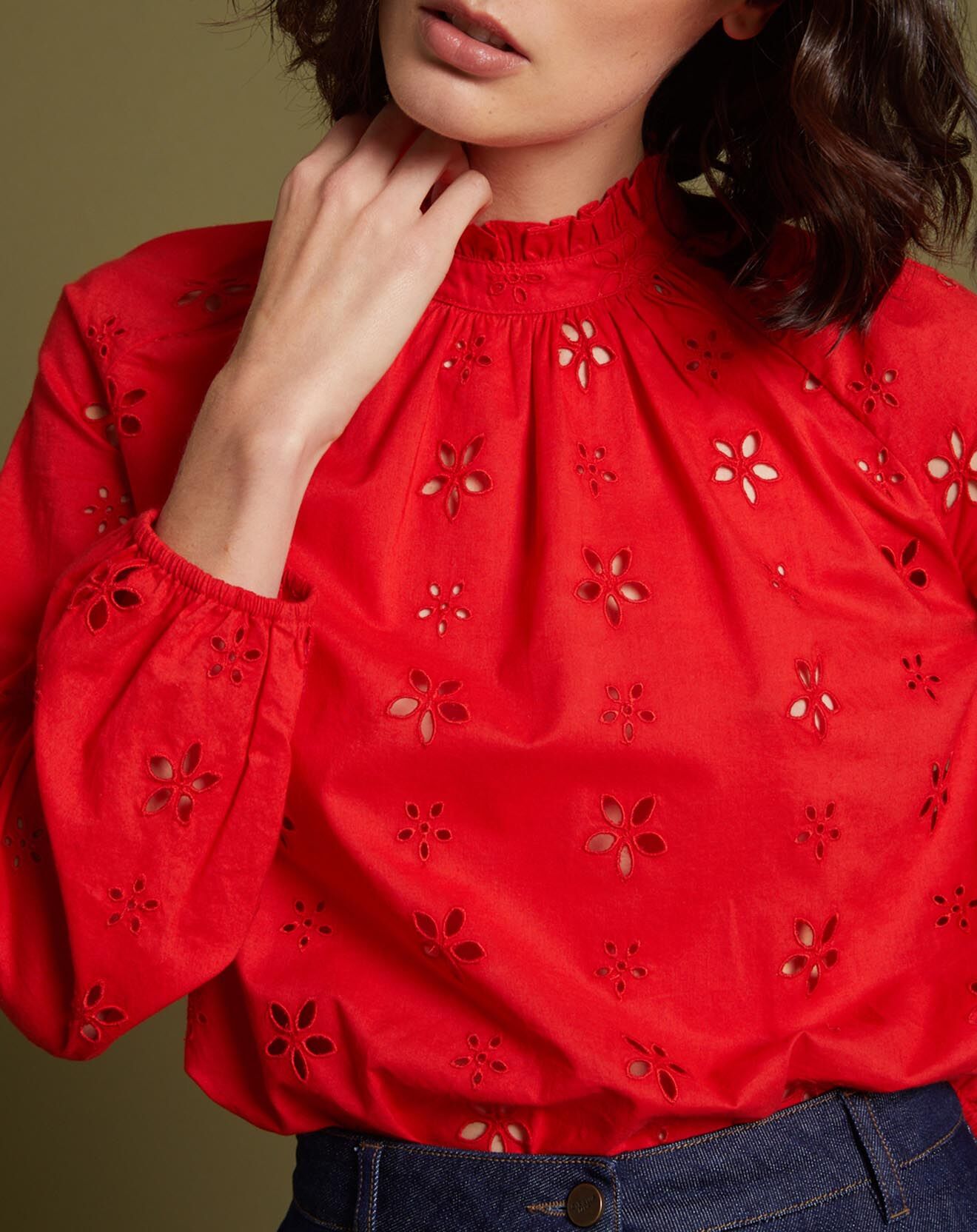 Cyrillus Blouse en broderie anglaise rouge