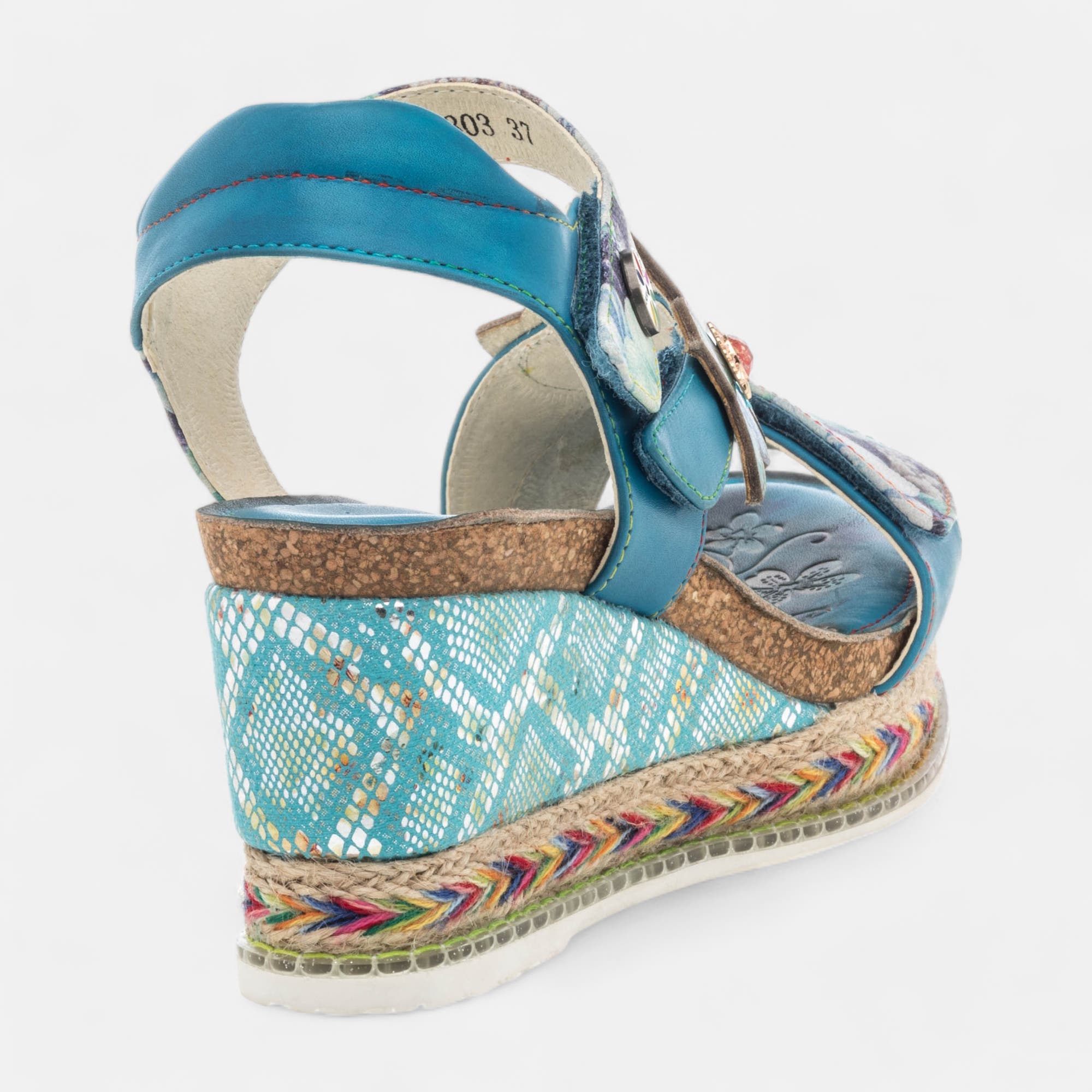 Sandales à talon compensé Femme en cuir turquoise