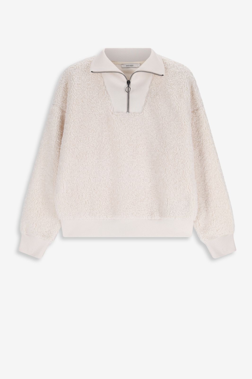 Witte teddy sweater met rits