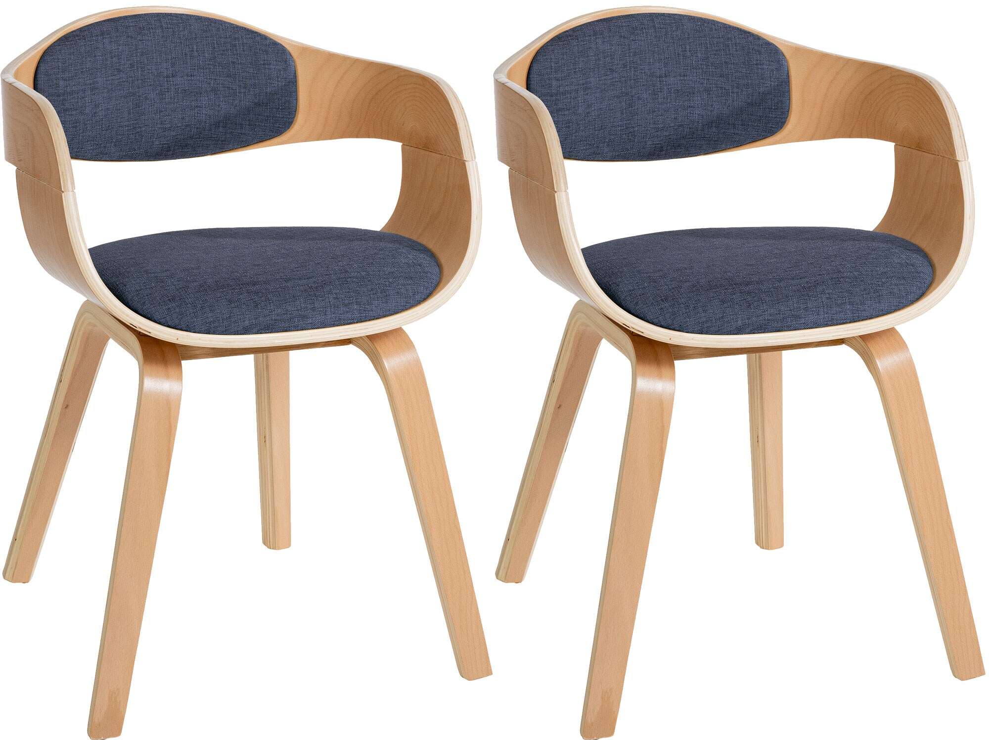 CLP 2er Set Retrostühle Kingston mit Stoffbezug und umlaufender Rückenlehne I Lehnstühle mit Polsterung und Holzgestell