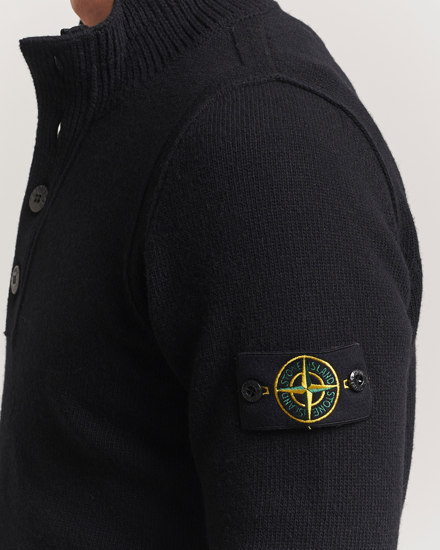 Stone Island Knitted Lambswool Half Button Zip Black