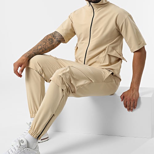 Ensemble Tee Shirt Zippé Jogger Pant F22-911T Beige