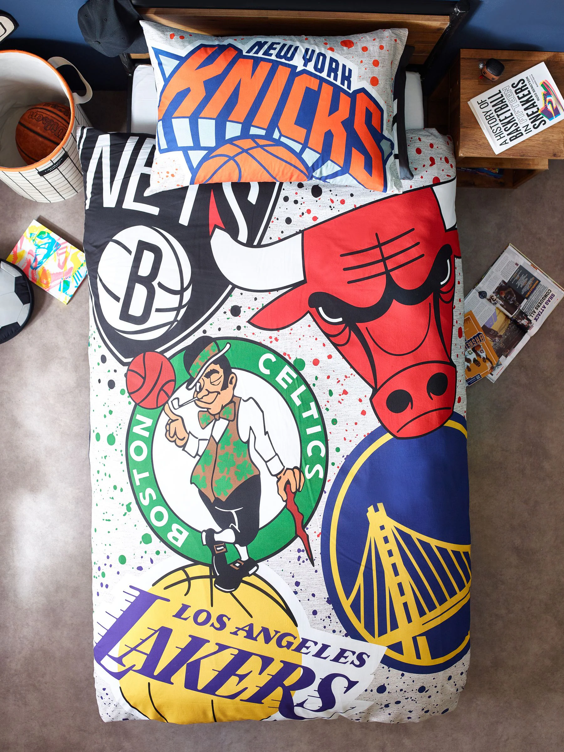 NBA 100% katoenen Dekbedovertrek en kussensloop Set voor eenpersoonsbed