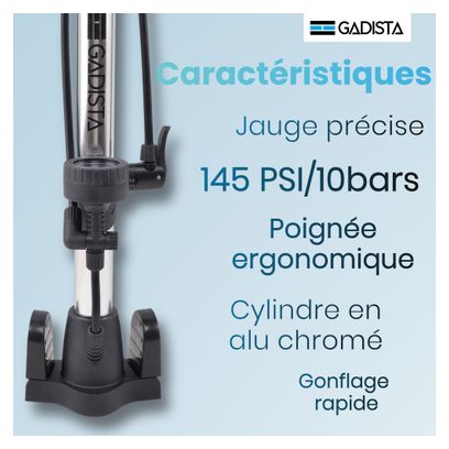 Pompe a velo en Aluminium 145 PSI-Pompe velo avec Double Valve Schrader et Presta avec Grand manomètre pour Affichage de la Pression  Tuyau Extra Long  Poignée Confortable - Pompe à vélo