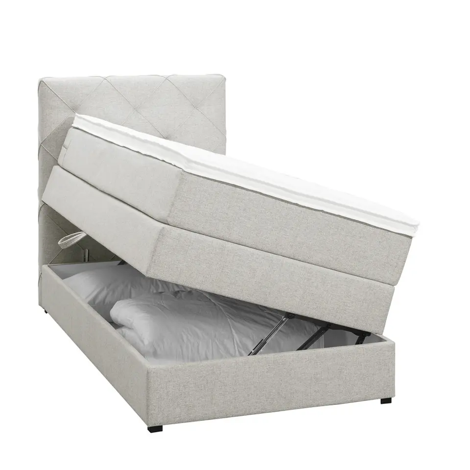 Boxspring met opbergruimte Liv geruit - ecru - 90x200 cm