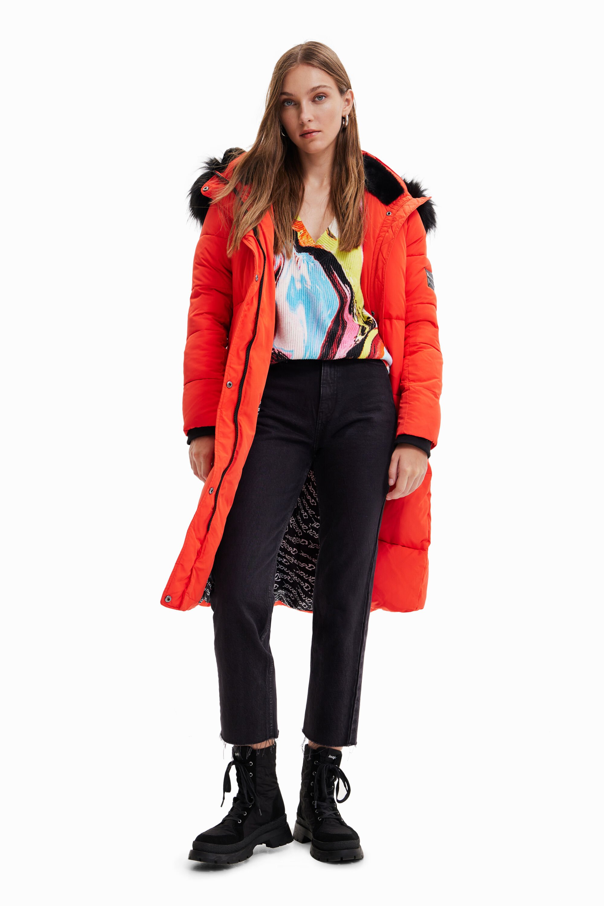 Long manteau matelassé ceinture