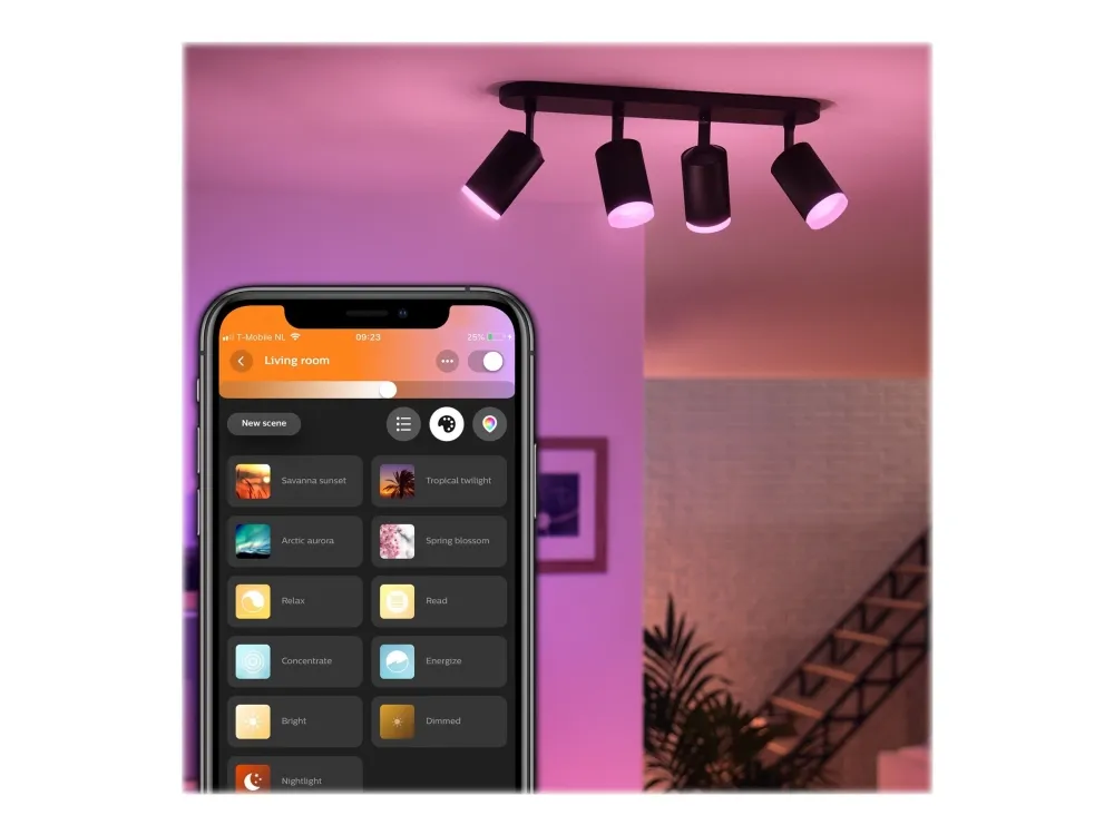 Philips Hue White and Color Ambiance Fugato - Spotlys - LED-lyspære x 4 - GU10 - total: 22.8 W - klasse A  - 16 millioner farver - sort