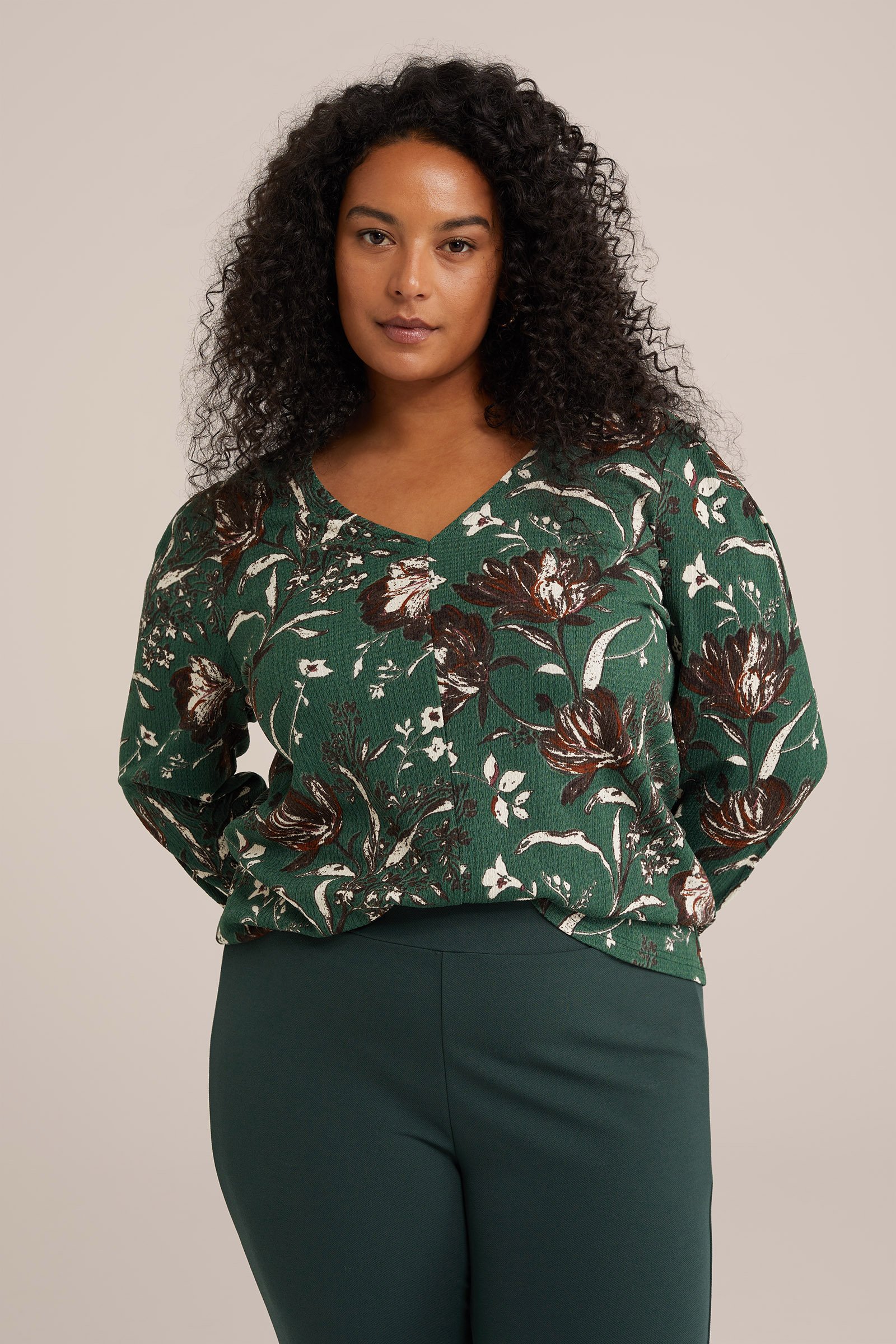 T-shirt met structuur - Curve WE Fashion Donkergroen