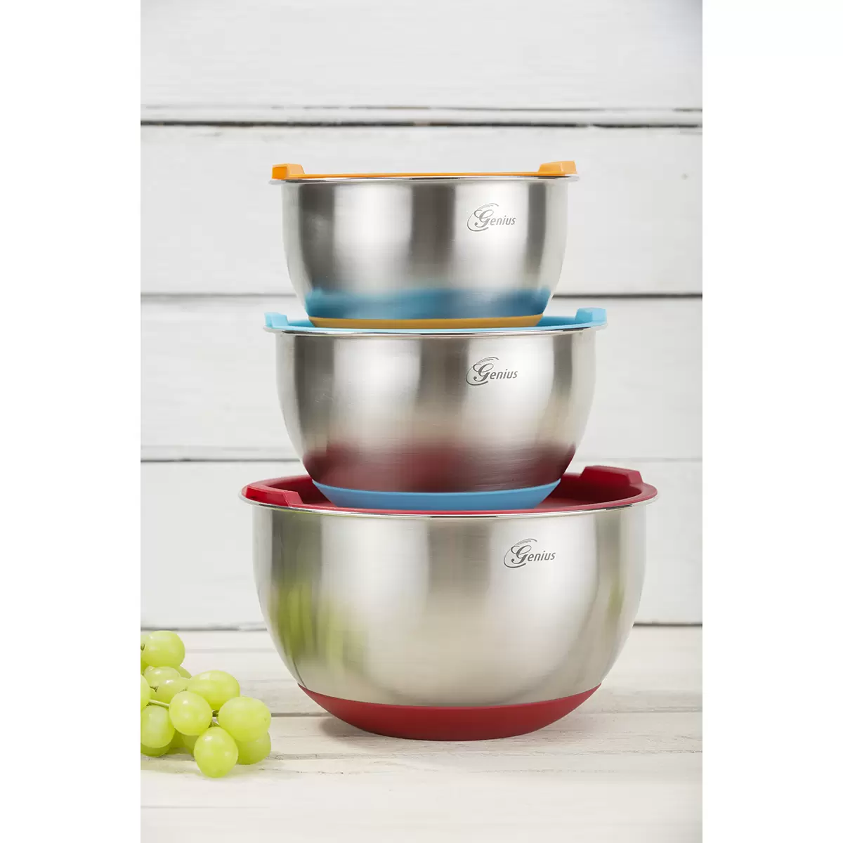 Schüssel-Set mit Deckel Genius blau,orange,rot,silber