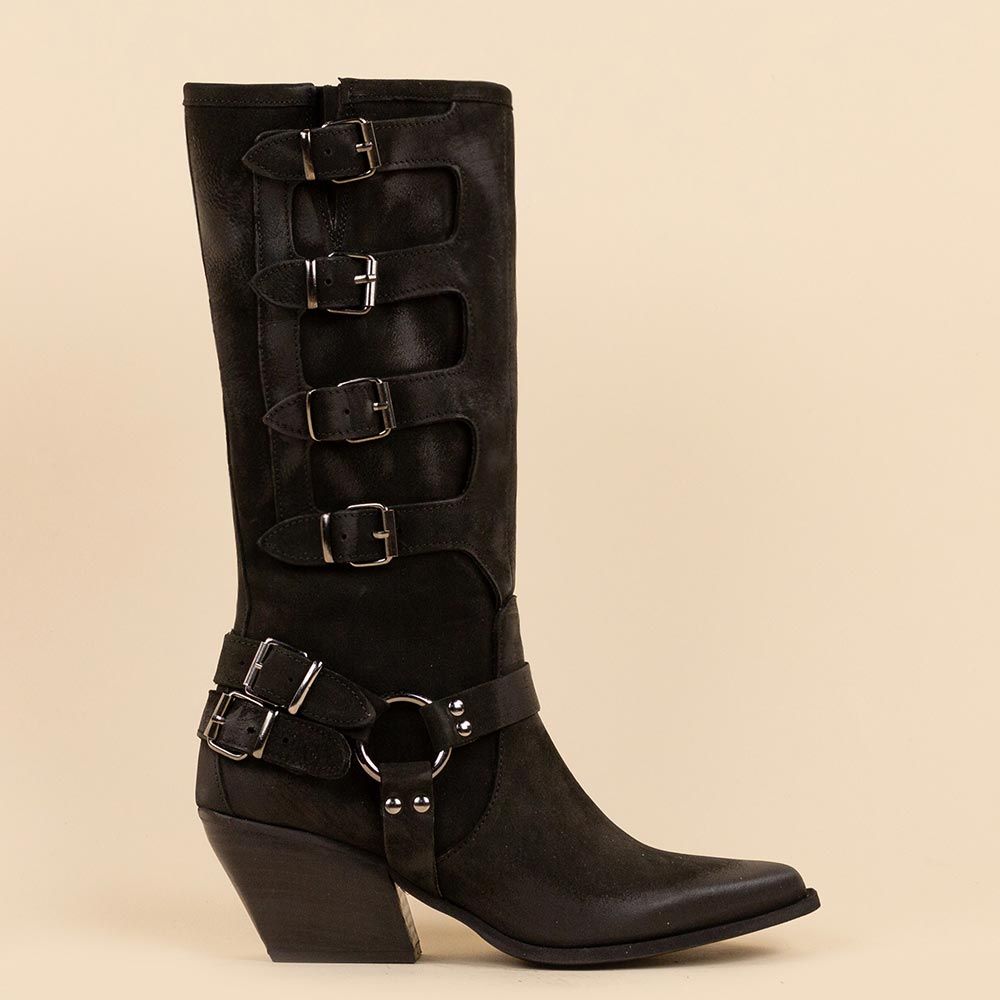 Hoge laarzen Invict zwart nubuck met siergesp