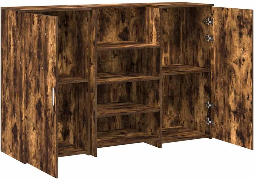 Empfangstheke Räuchereiche 155x50x103,5 cm, robuster Holzwerkstoff, vielseitiger Schreibtisch mit Stauraum für Büro und Praxis, ideal für Kundenempfang