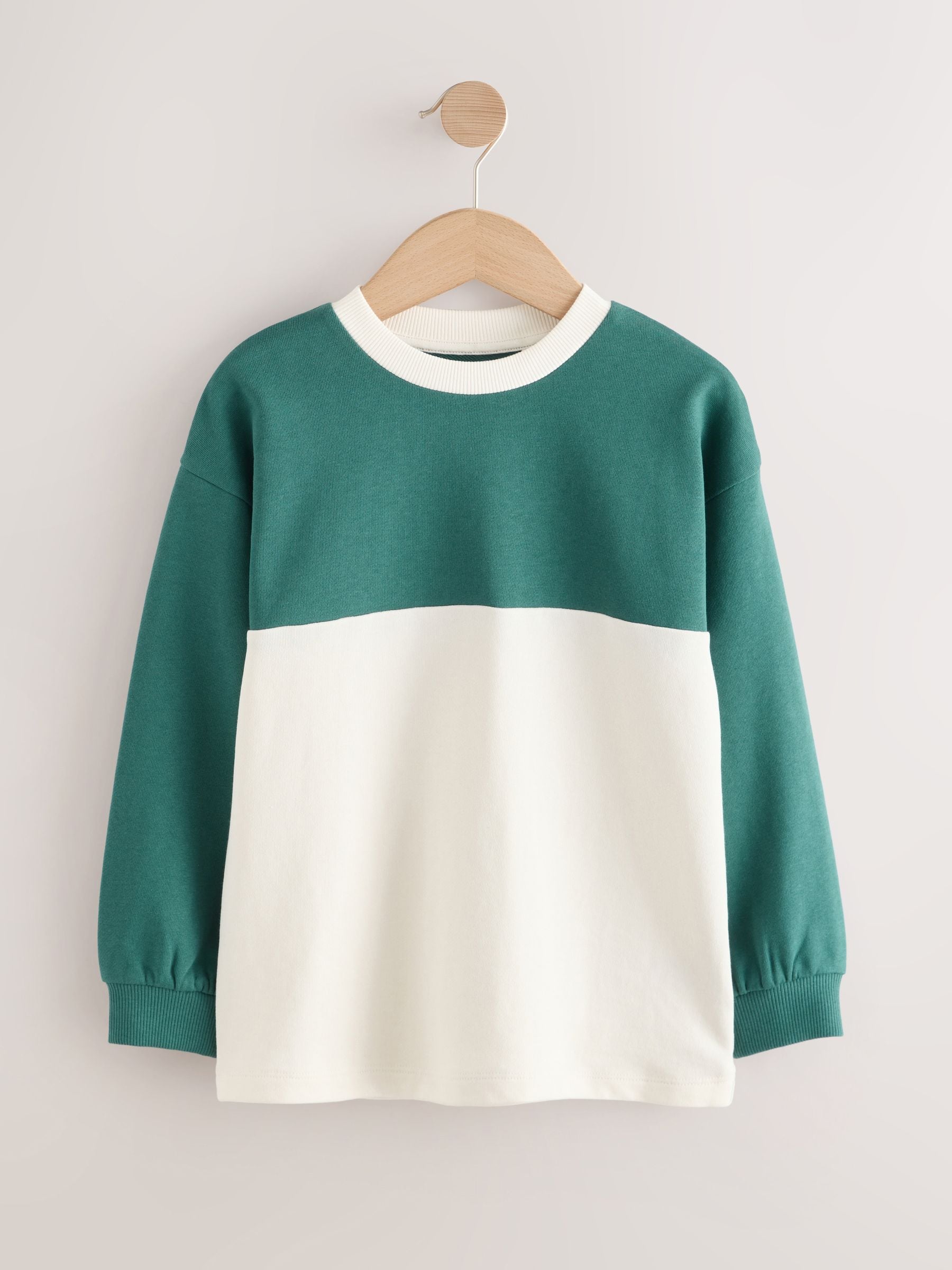 Groen/ecru - Relaxed Fit Heavyweight Long Sleeve Colourblock T-Shirt (3-16yrs)