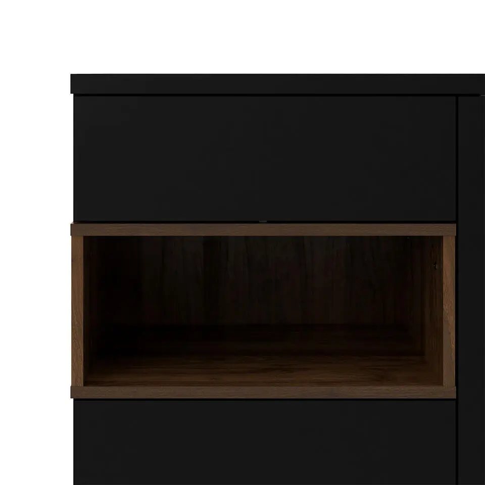 Hioshop Ringe dressoir 2 deuren- 1 lade en 1 vak zwart en walnoot decor