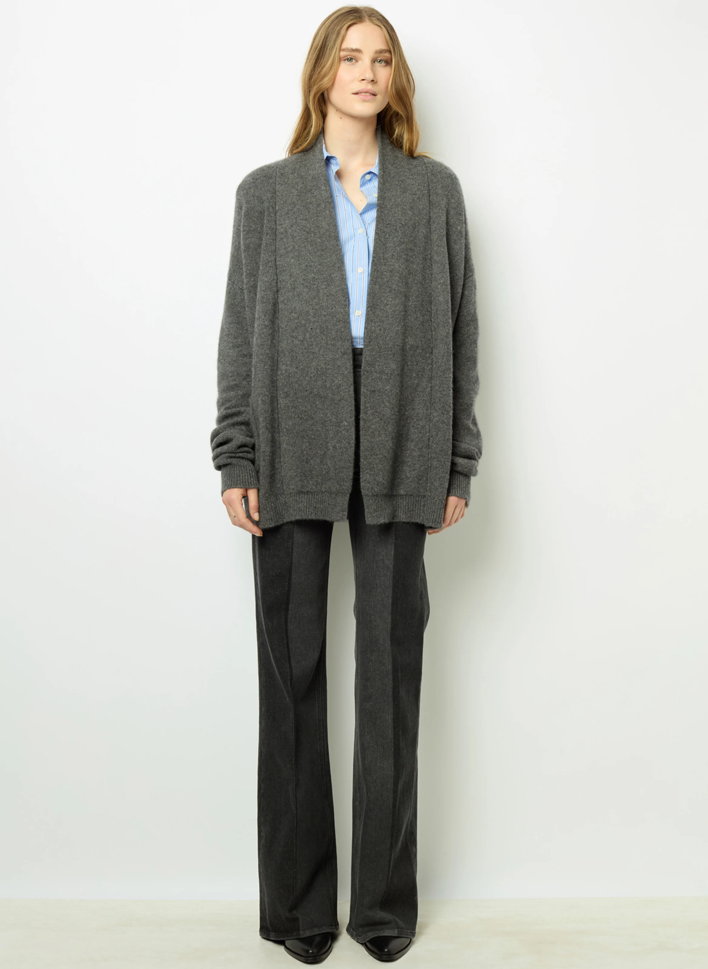 JOHANA - Gilet col chale en cachemire | Gris