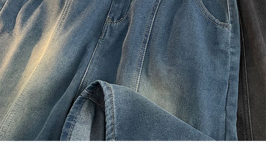 Mimiyox - Mid Rise Washed Denim Shorts