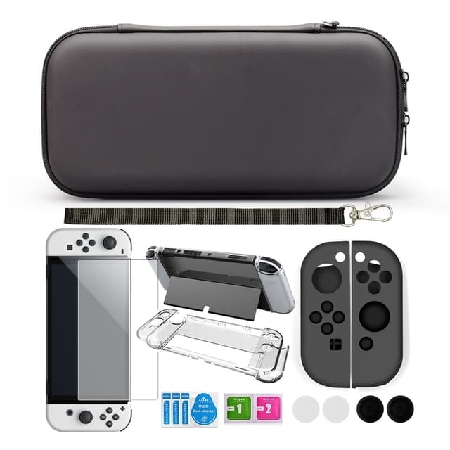 Switch OLED etui med 9 tilbehørsdele Sort