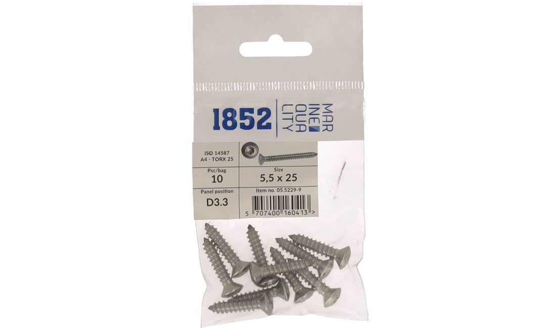 Skrue linsehoved 5,5x25 a4 torx 10 stk din 9479-4