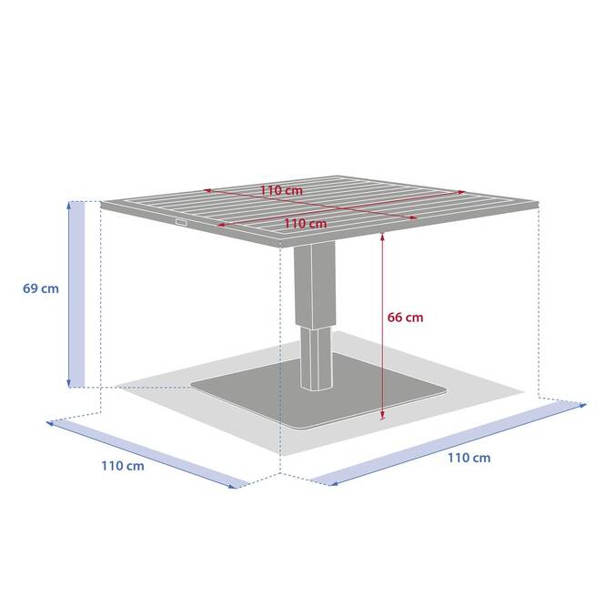 Table de jardin relevable carrée SALIMIA Graphite