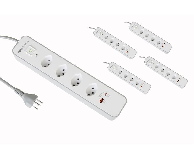 FURBER.power Steckdosenleiste 4 x T13, USB-C, USB-A, 5 Stüc Steckerleiste mit zwei USB-Anschlüssen