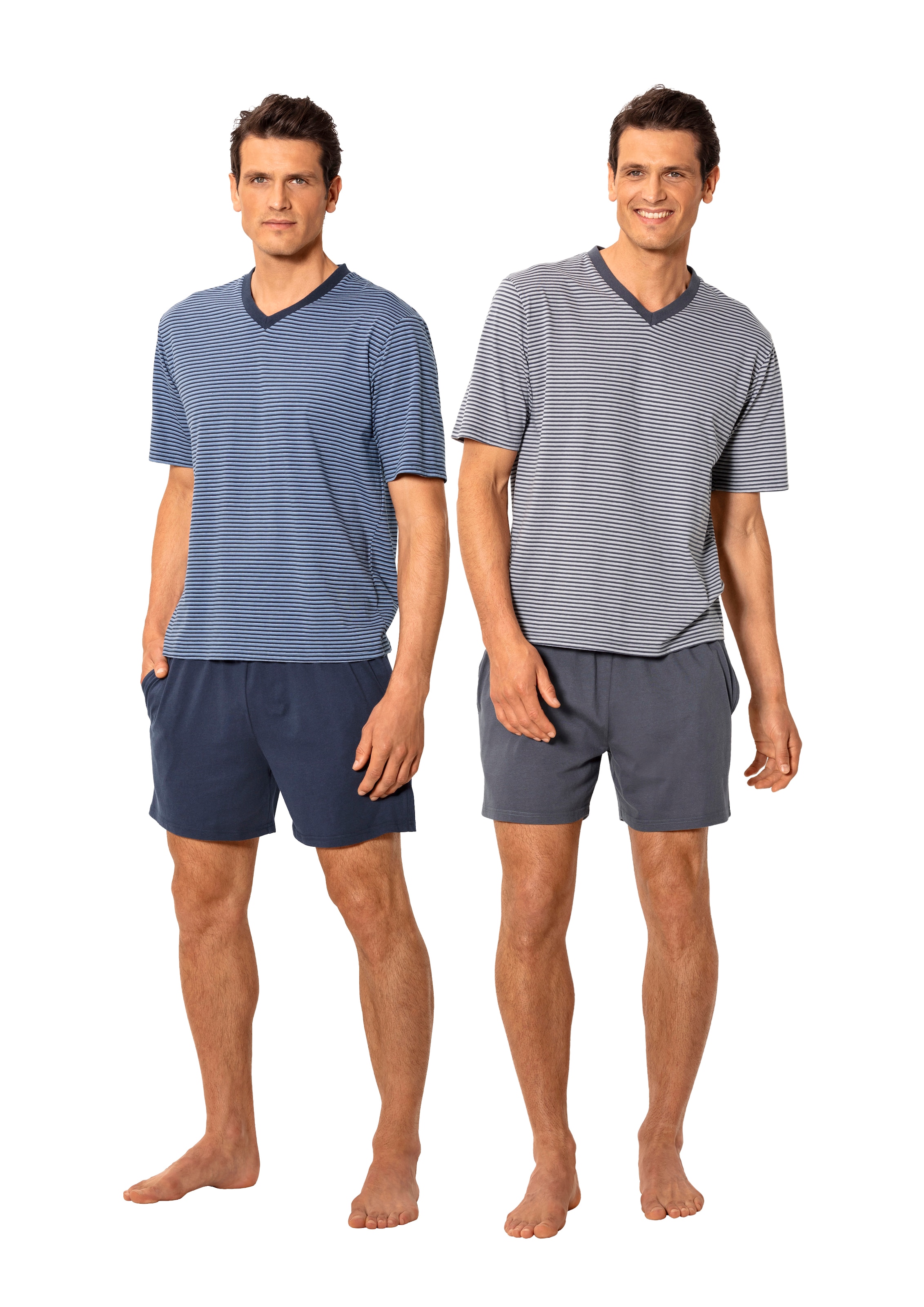 le jogger® Pyjama, 4 Stk. Schlafanzug mit garngefärbtem Streifen
