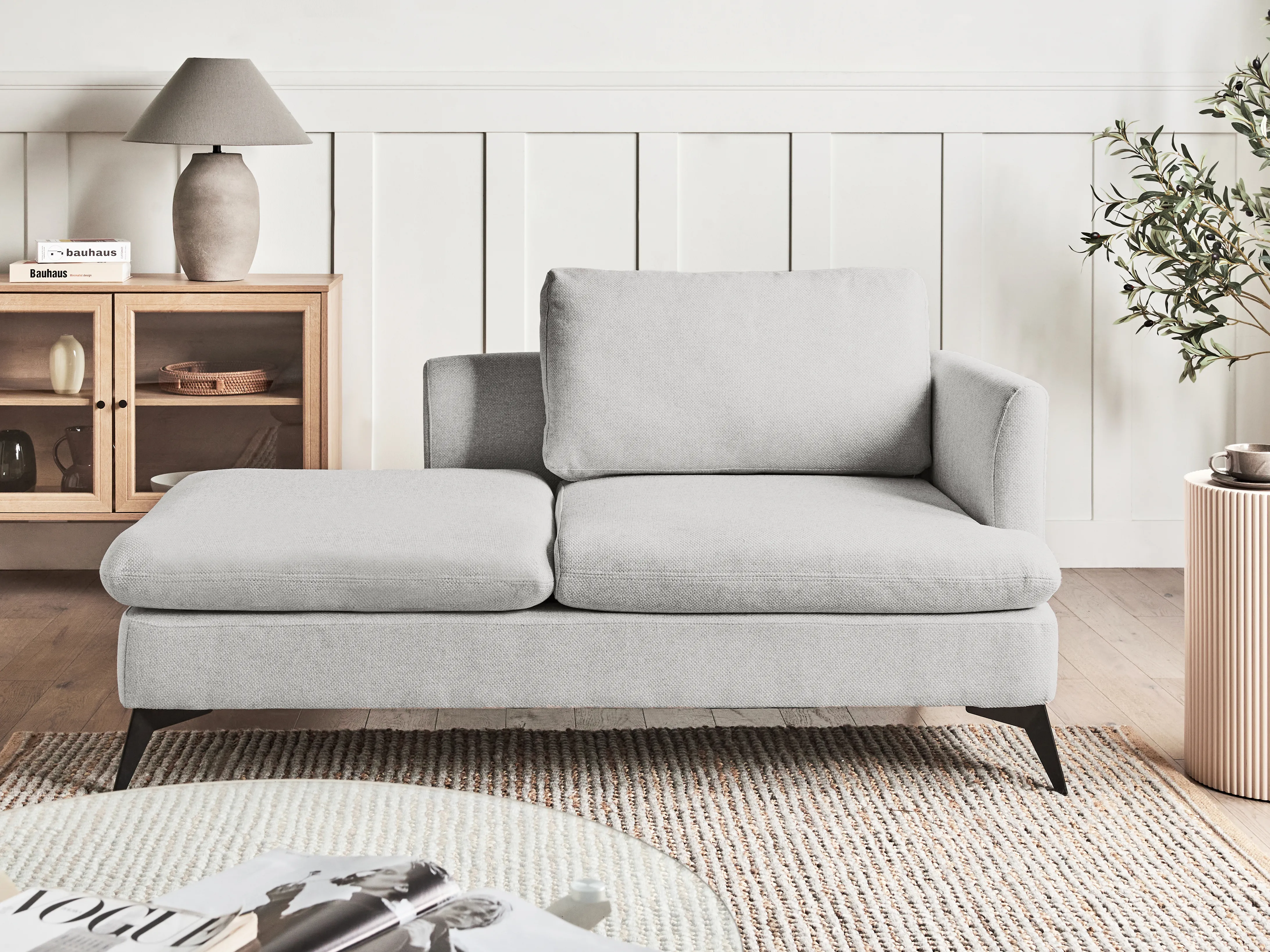 Rechtszijdige chaise longue SIEVOZ Stof Lichtgrijs