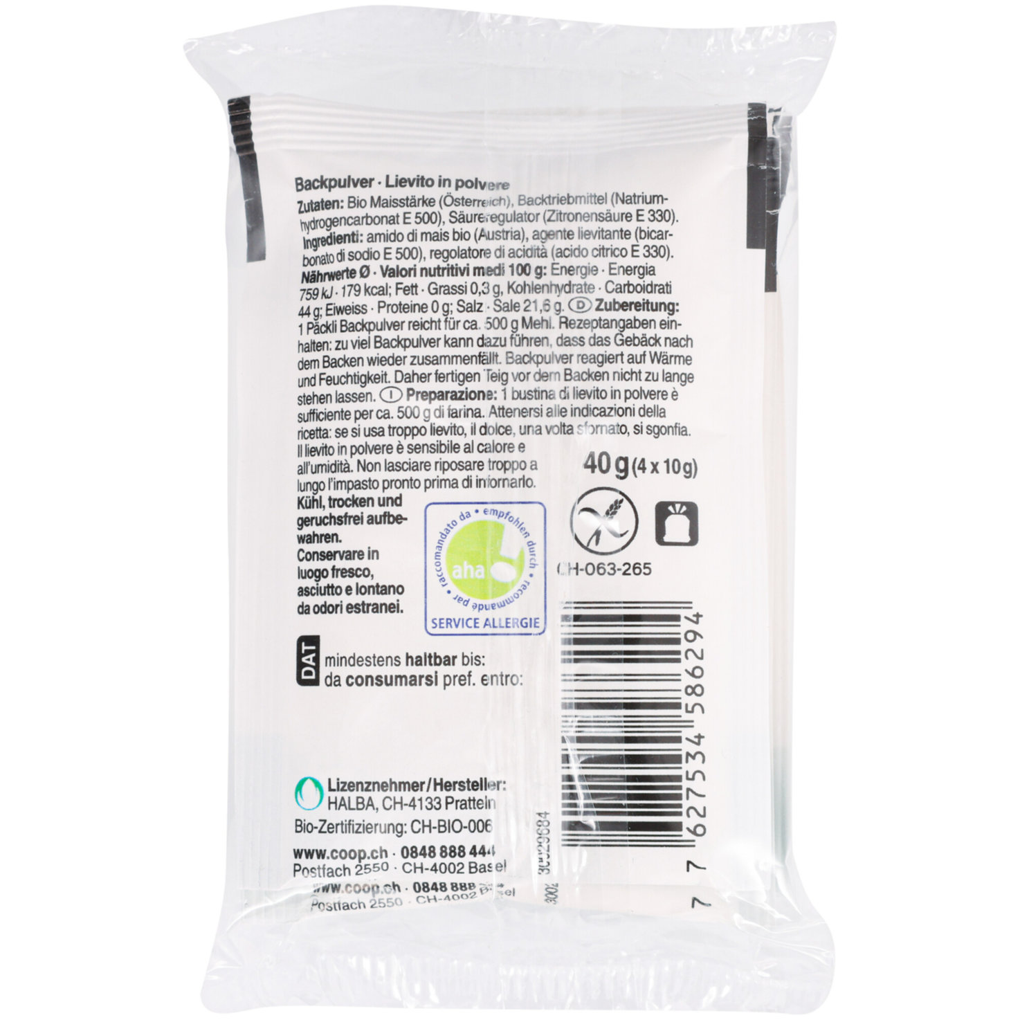 Naturaplan Bio Backpulver 4x10g