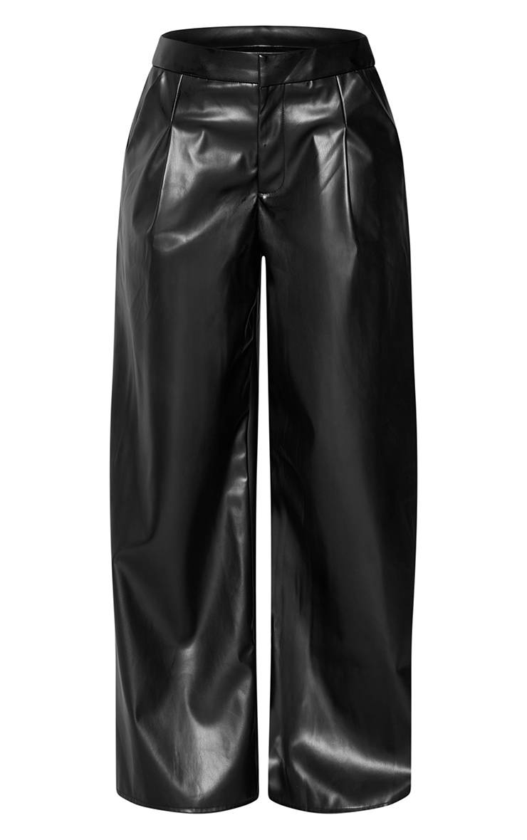 Noir Pantalon Plissé En Synthétiquecuir